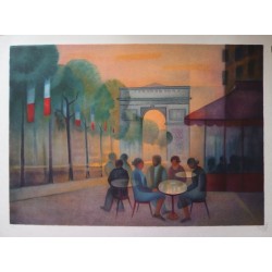 Louis Toffoli : Lithographie originale - Les Champs Elysées
