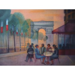 Louis Toffoli : Lithographie originale - Les Champs Elysées