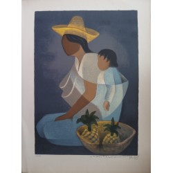 Louis Toffoli : Lithographie originale - Maternité à l'ananas