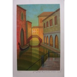 Louis Toffoli : Lithographie originale - Canal à Venise