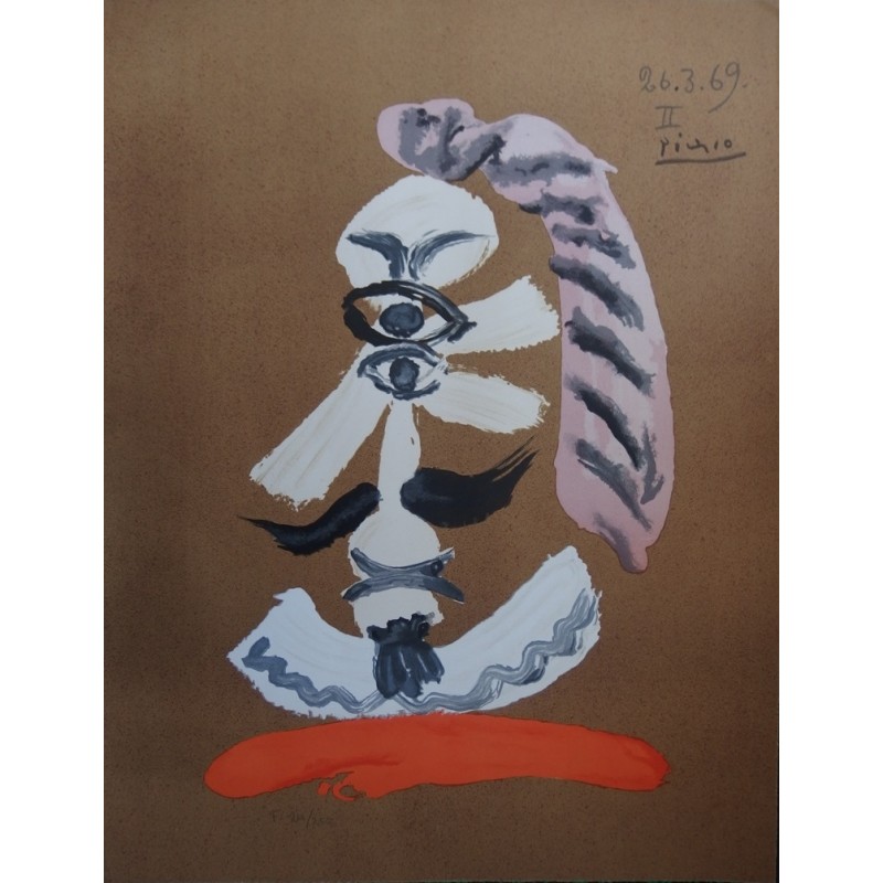 Pablo Picasso : Lithographie - Portrait Imaginaire Homme à moustaches