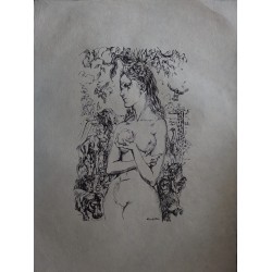 FOUJITA : Lithographie - Eve au jardin d'Eden