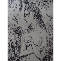 FOUJITA : Lithographie - Eve au jardin d'Eden