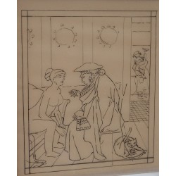 Jean-Emile LABOUREUR - Dessin original : Femmes au Salon