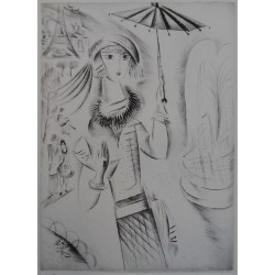 Mily POSSOZ - Gravure : Jeune-fille à l'ombrelle