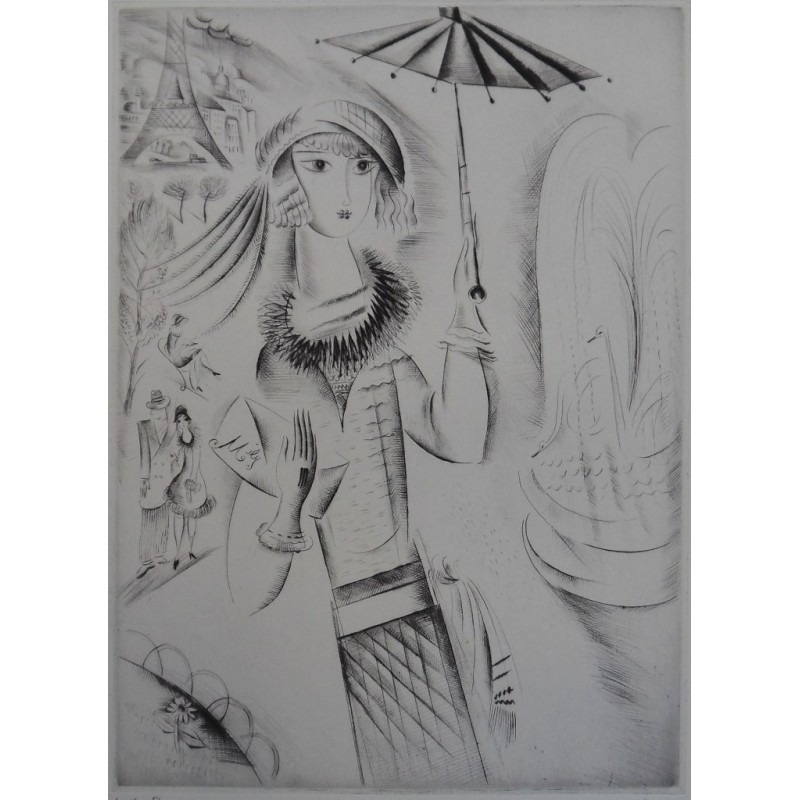 Mily POSSOZ - Gravure : Jeune-fille à l'ombrelle