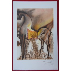 Salvador DALI - Lithographie (Chevaux daliniens) - Le Cheval de Troie