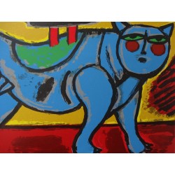 Guillaume CORNEILLE - Lithographie - Le chat bleu