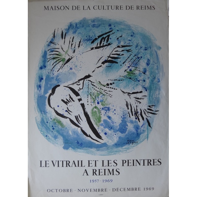 Marc CHAGALL - Lithographie Mourlot - Le vitrail et les peintres à Reims 1969