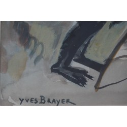 Yves BRAYER - Aquarelle - Face au singe