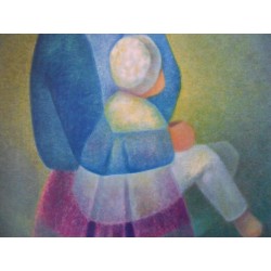 Louis TOFFOLI - Lithographie - Maternité bleue
