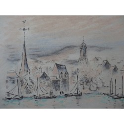 André HAMBOURG - Lithographie Honfleur - Quai Saint Etienne