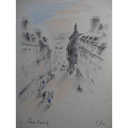 André HAMBOURG - Lithographie Honfleur - Place Hamelin