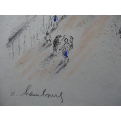 André HAMBOURG - Lithographie Honfleur - Place Hamelin