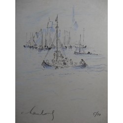 André HAMBOURG - Lithographie Honfleur - Retour de pêche