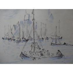 André HAMBOURG - Lithographie Honfleur - Retour de pêche