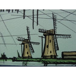 Bernard BUFFET - Lithographie : Les moulins