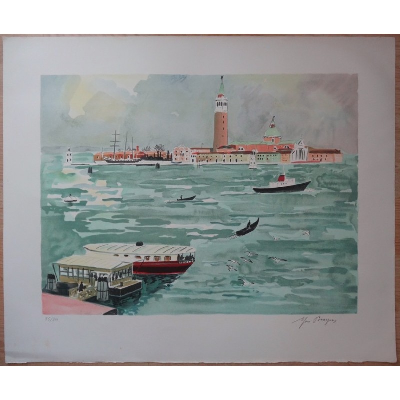Yves BRAYER - Lithographie originale - Venise vue de la mer