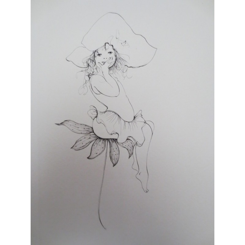 Leonor FINI - Gravure originale : Fille fleur