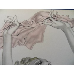FOUJITA - Lithographie : Danseuse au foulard rose