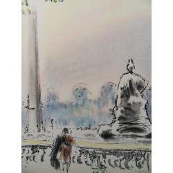 Andre HAMBOURG - Lithographie : La Place de la Concorde