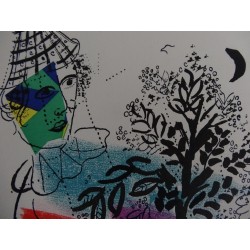Marc CHAGALL - Lithographie : Clown tenant un arbre