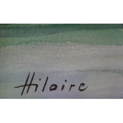 Camille HILAIRE - Aquarelle signée : Le verger en fleurs