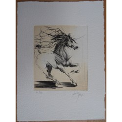 Jean-Marie GUINY - Gravure signée : Dressage du cheval