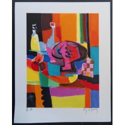 Marcel MOULY - Lithographie : Compotier rose