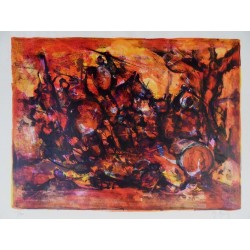 Marcel MOULY - Lithographie : Combat rouge