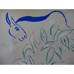 Marc CHAGALL - lithographie : Couple avec un âne bleu