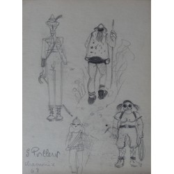 Gilbert POILLERAT - Dessin signé : Costumes de Chamonix