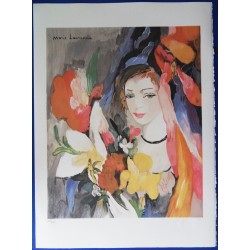 Marie Laurencin - Lithographie : Jeune-fille au bouquet