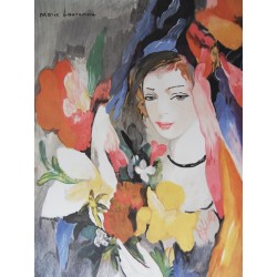 Marie Laurencin - Lithographie : Jeune-fille au bouquet