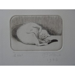 Gilbert POILLERAT - Gravure signée : Le sommeil du chat