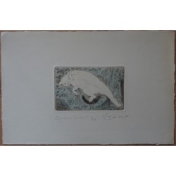 Gilbert POILLERAT - Gravure signée : Caresse sur le sofa