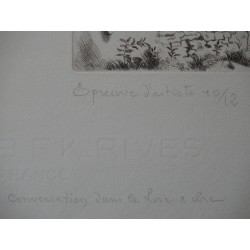 Gilbert POILLERAT - Gravure signée : Conversation dans le Loir et Cher