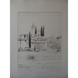 Gilbert POILLERAT - Gravure signée : Village en Provence
