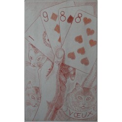 Gilbert POILLERAT - Gravure signée : Partie de cartes et chats