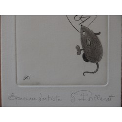 Gilbert POILLERAT - Gravure signée : Les chats et la souris