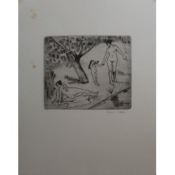 Suzanne VALADON - Gravure signée : Femmes et enfant au bord de l'eau