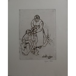 Suzanne VALADON - Gravure signée : Grand mère et enfant