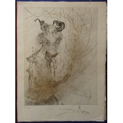 Salvador DALI - Eau forte aquarellée : Faust - Tête de veau