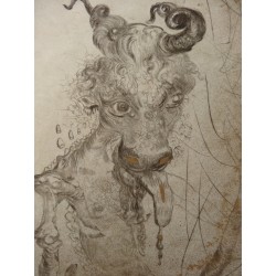 Salvador DALI - Eau forte aquarellée : Faust - Tête de veau