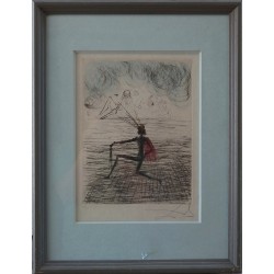Salvador DALI - Gravure aquarellée : Faust - Chevalier à genoux