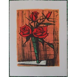 Bernard BUFFET - Lithographie : Roses dans un verre