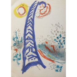 Marc CHAGALL - Lithographie : Peintre et Tour Eiffel