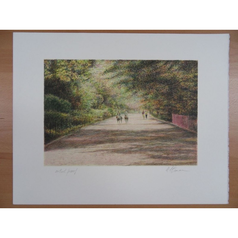 Harold ALTMAN - Lithographie : Central Park - Les chevaux