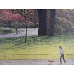 Harold ALTMAN - Lithographie : Promenade avec son chien