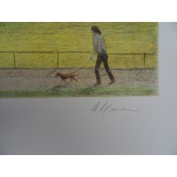 Harold ALTMAN - Lithographie : Promenade avec son chien